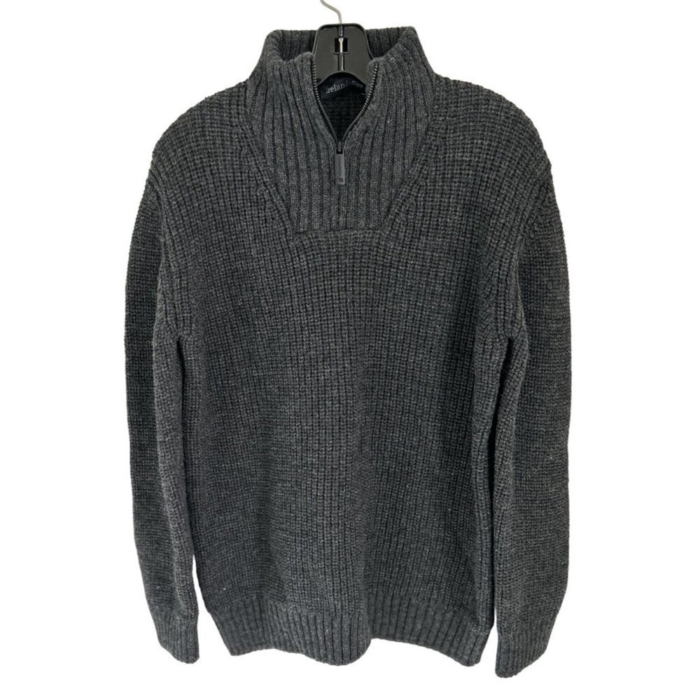 IrelandsEye Gray Knitted Pullover 1/4 Zip Charcoal Ribbed Collar Made in Ireland